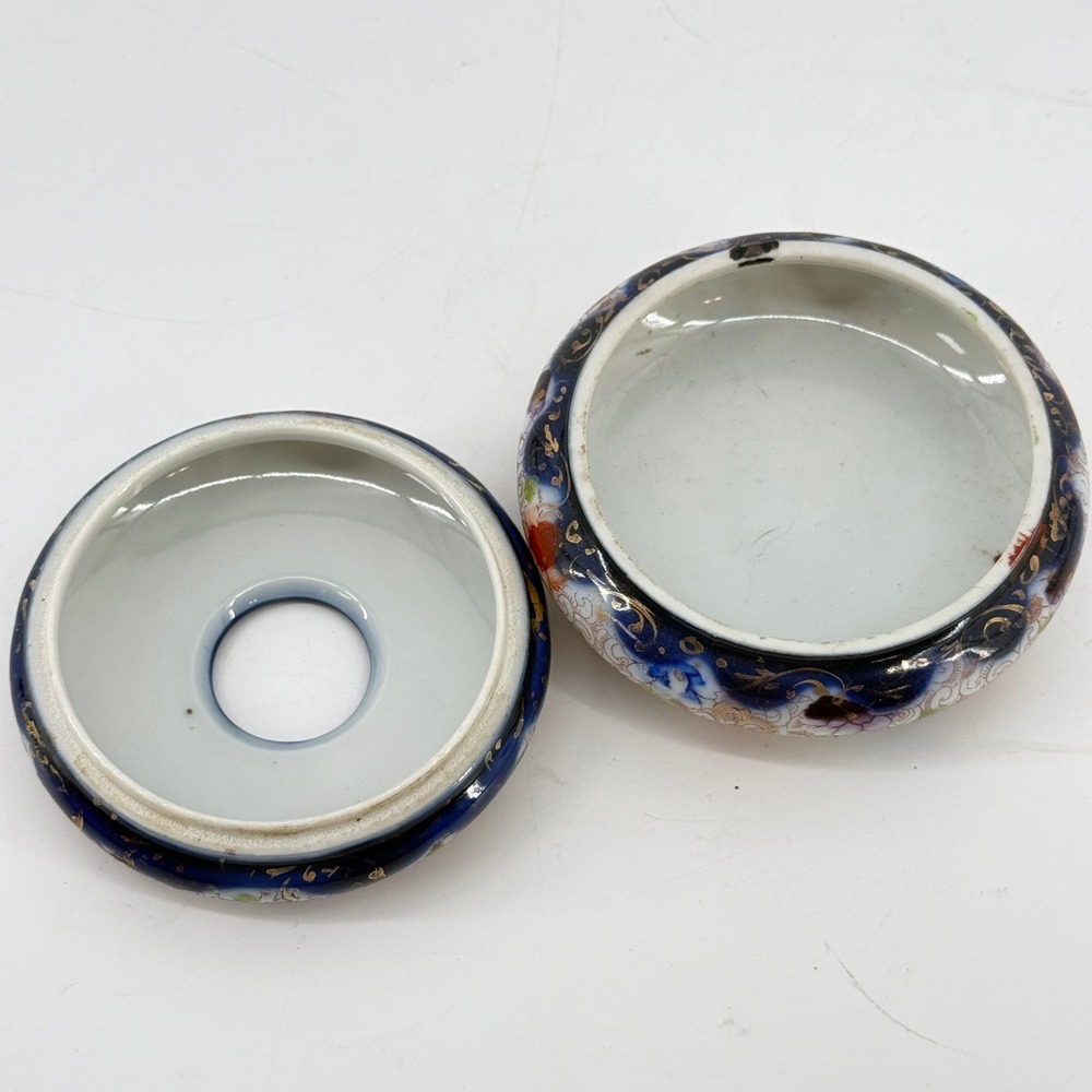 Vintage Porcelain Hair Receiver | Asian Hand Painted Dresser Vanity Jar - Picture 10 of 15